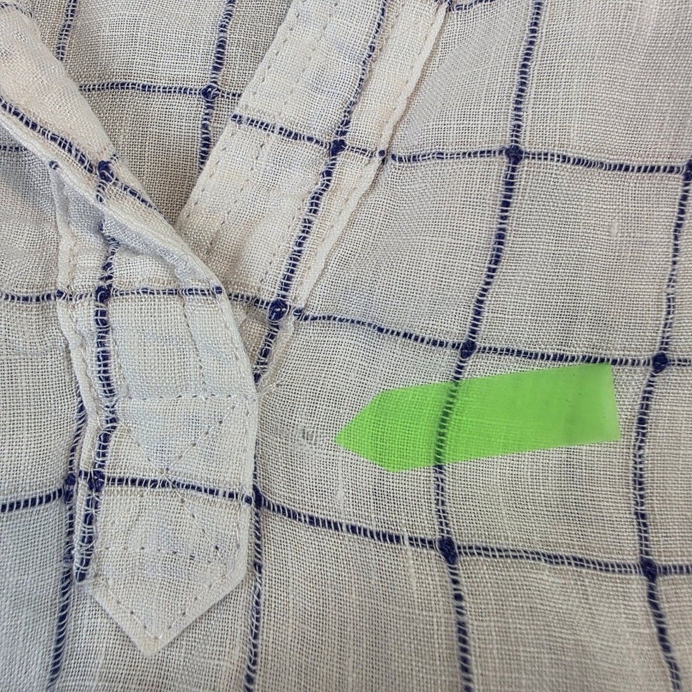 Tahari Womens Medium 100% Linen Windowpane Plaid Short Sleeve Breezy Beach Shirt - Picture 7 of 10